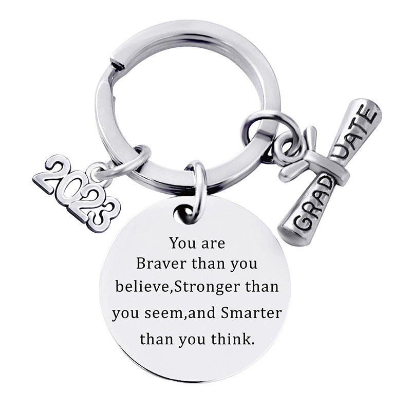 Wholesale Graduation Season Gift Lettering Round Metal Keychain